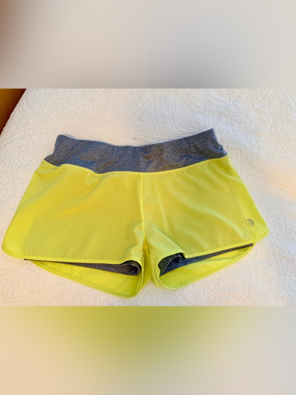 MPG Neon Yellow Athletic Shorts with Gray Fold-Over Waistband